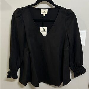 Tuckernuck Faux Suede Easton Blouse in Black NWT